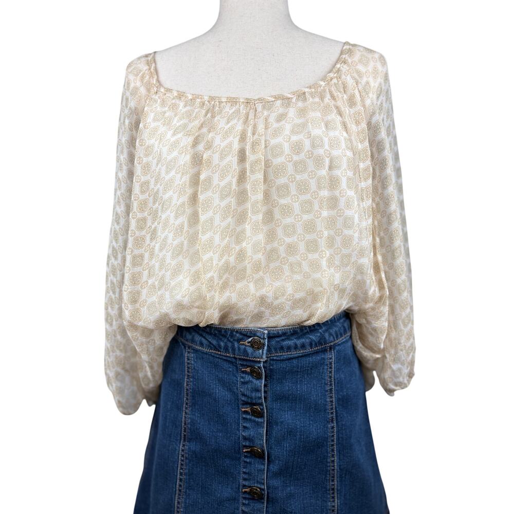 Piazza Roma Cream Sheer Boho Blouse Size M Flowy Peasant Made in Italy
